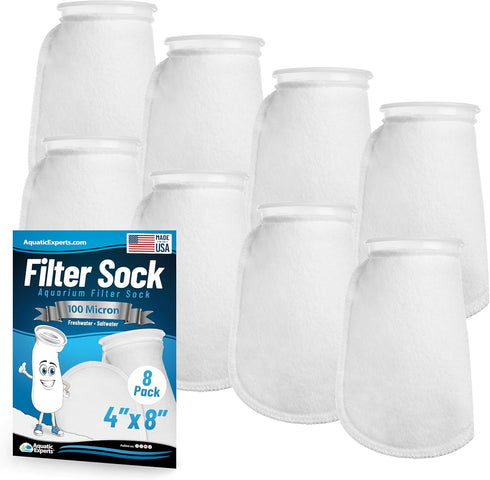 Aquatic Experts 4 inch Ring 100 Micron Felt Filter Sock, 8 Pack for Saltwater and Freshwater Aquariums