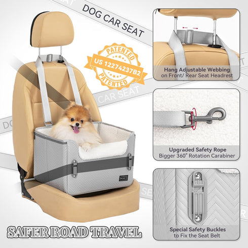 25lbs PETSFIT Dog Booster Car Seat, Waterproof PU Leather Dog Car Seats for Small Dogs with Patent Safe Buckles