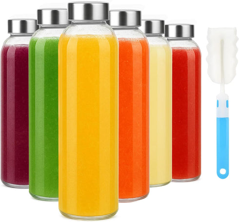 Sursip 18oz Glass Water Bottle Set of 6, Clear glass juice bottle