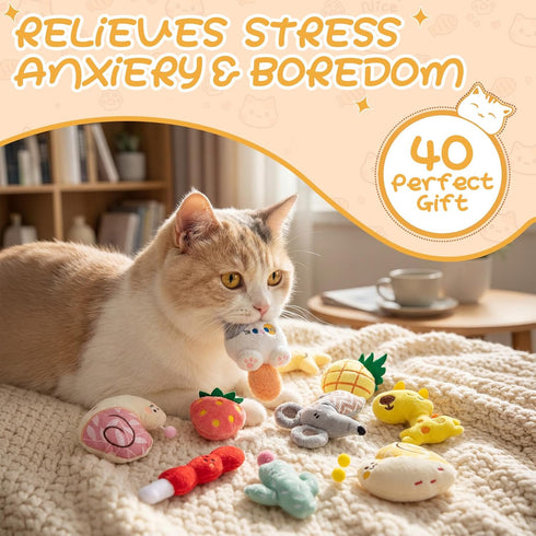 40 Included(Kawaii,4.3-5.9") Leitee Pcs Cat Toys Bulk Interactive Chew Toys for Indoor Cats, Small Plush Soft Kitten