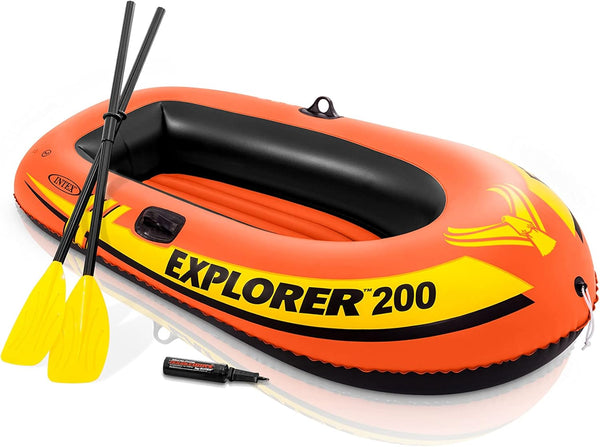 INTEX Explorer Inflatable Boat Series: Dual Air Chambers Welded Oar Locks Grab
