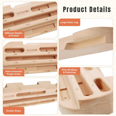 Wooden Climbing Hangboard, Training Hang Board, Rock Climbing Fingerboard with Incremental Depth Pockets for Finger