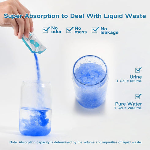 Portable Toilet Absorbent Gel - Poo Urine Powder for Camping, Outdoor, Hiking