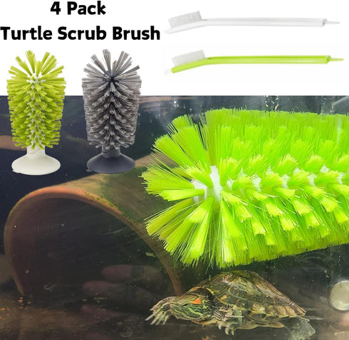 4 Pack Turtle Brush, Cleaning Brush with Suction Cup for Tank, Removes Aquatic Mud Dirt, Promotes Shell Health for