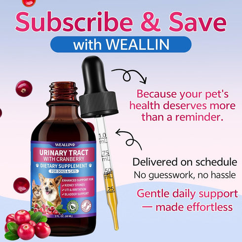 WEALLIN Cat & Dog Natural Urinary Tract Infection Treatment with Cranberry, Kidney, and Bladder Support Supplement