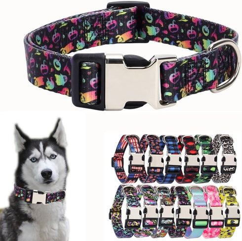 Dog Collar with Cute Pattern, Durable Soft Tape Adjustable for XS Small Medium Large Breed Pets, Halloween (L)