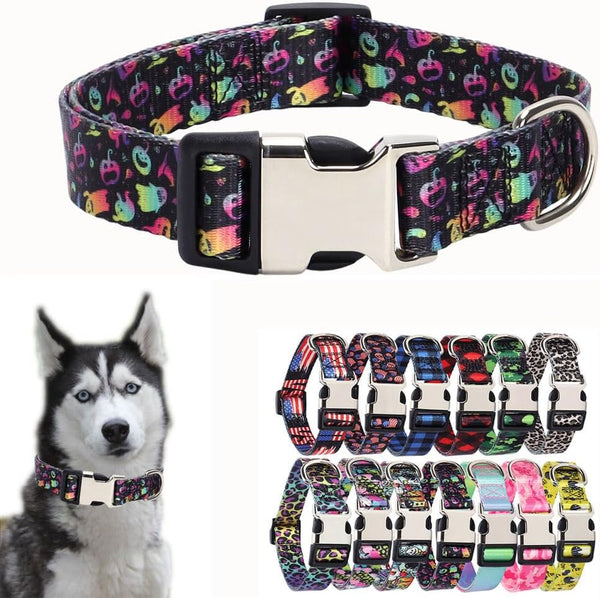 Dog Collar with Cute Pattern, Durable Soft Tape Adjustable for XS Small Medium Large Breed Pets, Halloween (L)