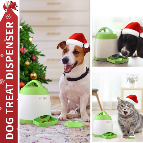 PETGEEK Automatic Dog Treat Dispenser with Button - Puzzle Memory Training Feeder, Pet Geek Button Treat Food
