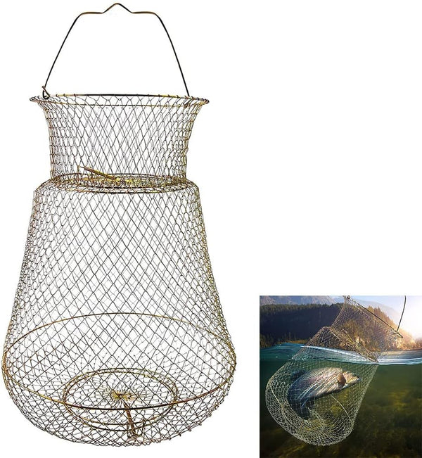 PSGGARY Steel Wire Galvanized Collapsible Crab Fisher's Basket, Metal Rustproof Portable Fishing Basket