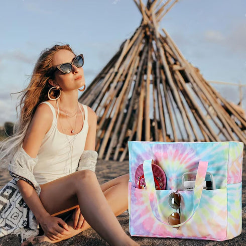 CAMTOP Foldable Waterproof Beach Tote Bag for Women and Girls with Zipper
