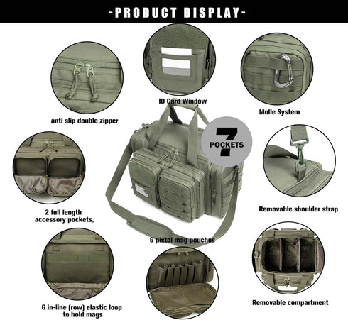 Gun Range Bag for Handguns and Ammo, Tactical Pistol Case Duffle Bags for Shooting Range Sport