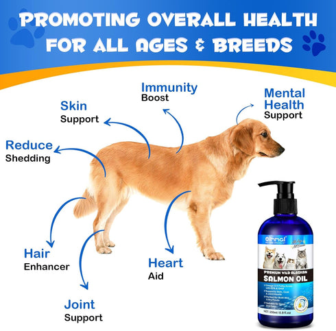 Omega 3 Fish Oil for Dogs, 8.8 FL.OZ Salmon Oil Supplement for Skin and Coat, EPA + DHA, Golden