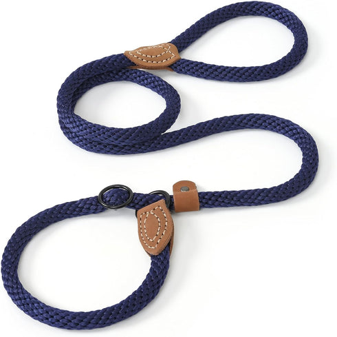 Mile High Life Slip Leads for Dogs | Heavy Duty 4 Feet No Pull Training Leash with Leather Tip | Navy