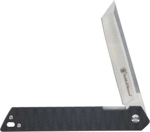 Smith & Wesson 24/7 8.25in Stainless Steel Ultra-Glide Folding Knife with 3.5in Tanto Blade and G10 Handle for Outdoor, Tactical, Survival and EDC, Black by Smith & Wesson