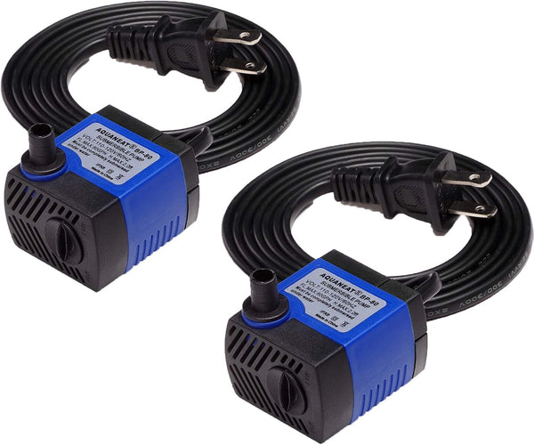 AQUANEAT 2-Pack Small Fountain Pump - 80GPH Submersible Water Pump for Aquarium, Outdoor Water Fountain
