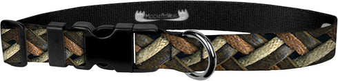Dog Collar - Patterned Adjustable Pet Collars, 1 Inch Wide, Leather Weave, Large