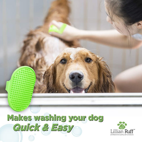 Lillian Ruff Dog Bath Brush, 2 Pack Flexible Rubber Shower Brush with Adjustable Strap