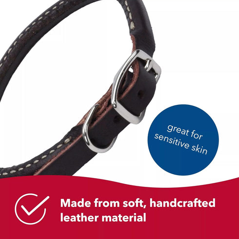 Coastal Pet Circle T Oak Tanned Leather Round Dog Collar, Black, 5/8" x 16" - Comfortable for Long Hair Pets