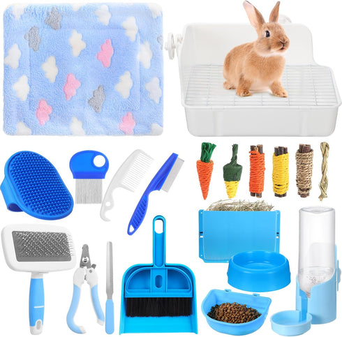Locmeo 20 Pcs Rabbit Starter Kit Small Bunny Litter Box Animal Grooming Kit