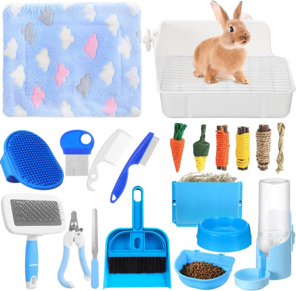 Locmeo 20 Pcs Rabbit Starter Kit Small Bunny Litter Box Animal Grooming Kit