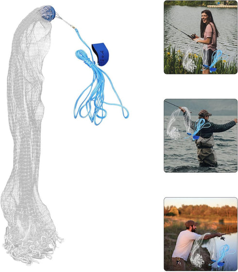 RUNROTOO 1.2m Hand Throw Cast Net Fishing Gear with Weighted Steel Sinkers Monofilament Mesh Net for Freshwater