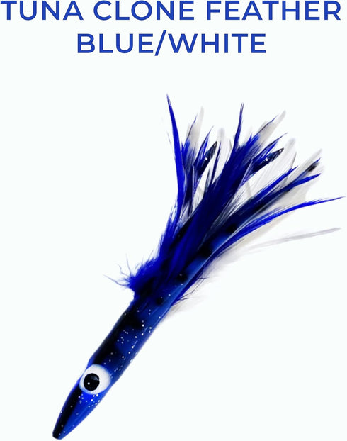 6" 6 Albacore Tuna Clone Feather, Pcs Blue White for Saltwater Fishing Unrigged, Premium Lure, Ideal for Tuna Mahi