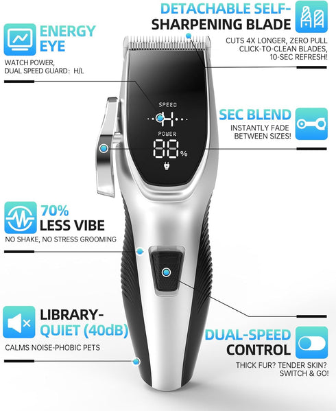 OCPEET 4 1 Trimmer 2 Speed,6 Dog Grooming Kit Low NoiseCordless in Dog Clippers for Grooming Rechargeable Pet Cat Hair