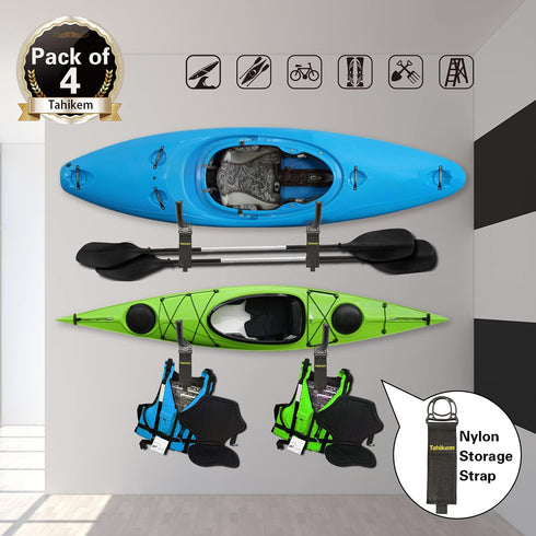 Kayak Rack Wall Mount, Canoe Hanger Hooks, Storage Hook for Hanging Outdoor Beach Chair, Bicycle & Surfboard