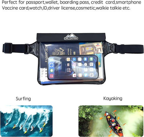 Waterproof Waist Bag with Secret Holder for Phone, Kindle, Wallet, Watch, Passport - Perfect for Beach, Pool (Black)