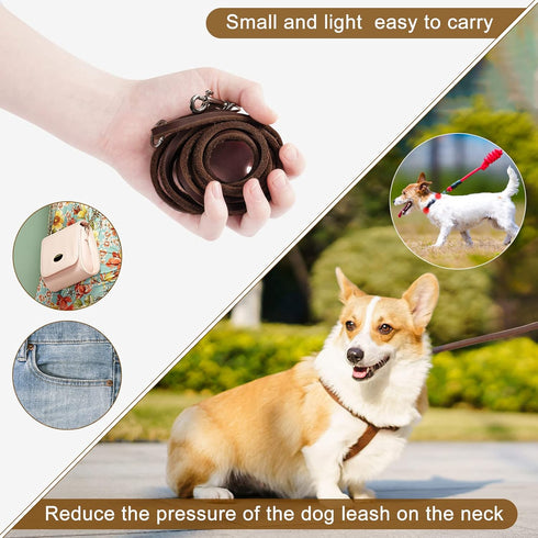 Genuine Leather Dog Leash, 6Ft Super Thin Lightweight Leash for Puppies and Cats Under 15lb