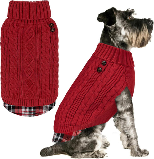 KYEESE Dog Sweater Soft Pullover for Small Dogs, Warm Turtleneck with Gingham Patchwork, Comfy Pet Coat