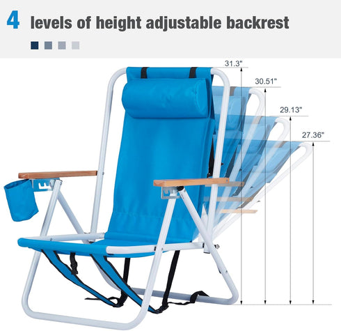 Headrest,Blue,2PCS Folding Lounge Chair,Portable High Beach Chair,Patio Lightweight Camping Chair, Outdoor Garden Park