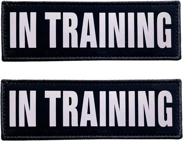 JUJUPUPS Black Reflective Dog Patches 2 Pack, Service Dog in Training, DO NOT PET Tags for Vests and Harnesses