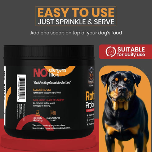 Rottitude Probiotics for Dogs Natural Dog Probiotics for Digestive Health, Gut Health, Yeast, Itchy Skin & Itchy Ears