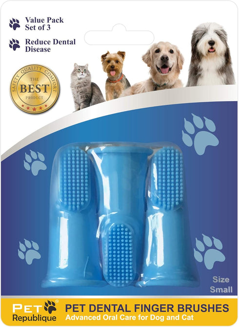 Dog Finger Toothbrush Set of 3 - Dental Hygiene Brushes for Small to Large Dogs, Cats, and Most Pets - Small Size Finger Opening