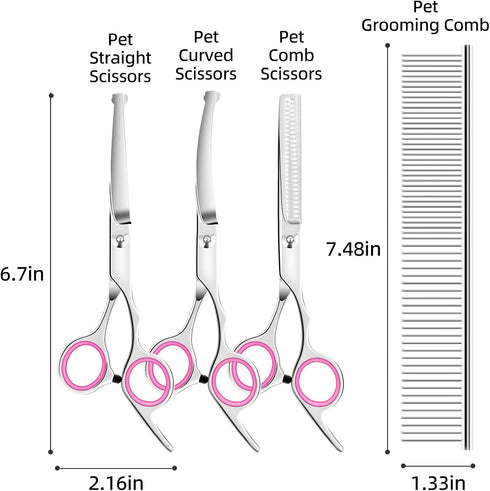 Dog Grooming Scissors Set, Heavy Duty Scissors with Safety Round Tip, 6 in 1 for Dogs, Cats and Other Animals