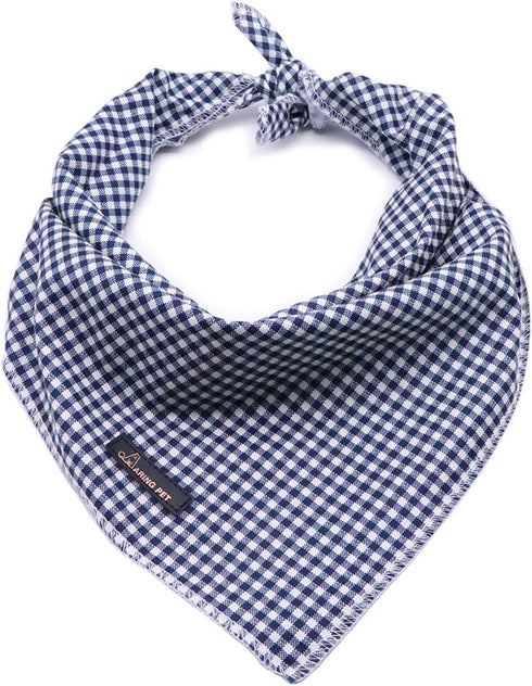 ARING PET Dog Bandanas, Navy Plaid Kerchief Triangle Bibs Scarf for Puppy Small Medium Large Dogs & Cats - L