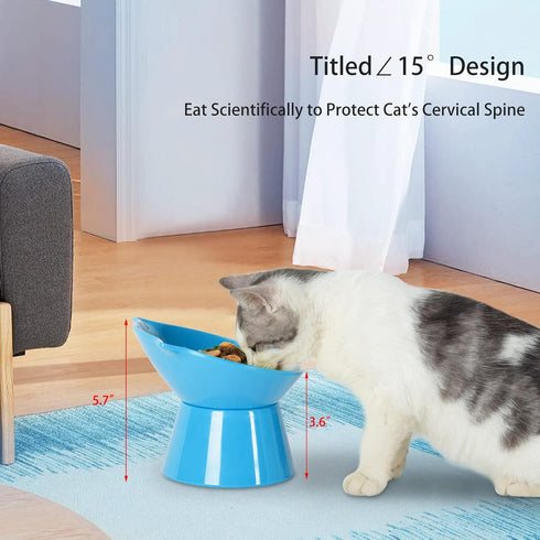 Detachable Elevated Cat Bowls, 15° Tilted Raised Anti-Vomiting Dishes, Adjustable for Adult Kittens