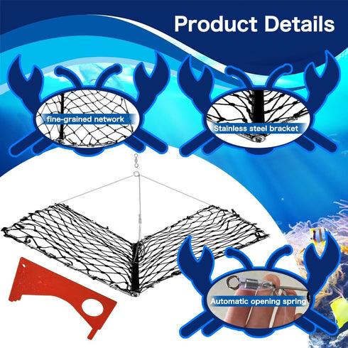 Feleolibe Foldable Crab Trap Castable Crabjaw with Crab Gauge and Bait Clip for Saltwater or Freshwater
