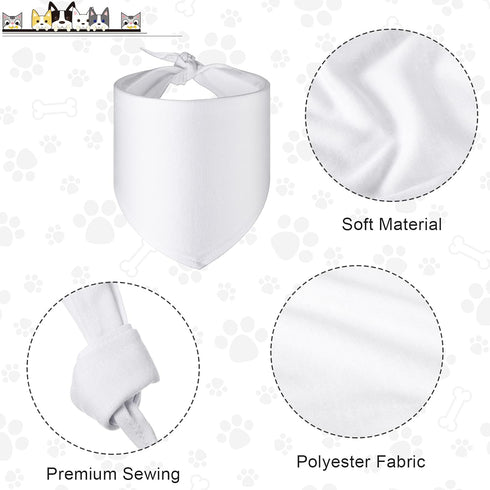 Xuniea 8 Pieces Sublimation Dog Bandanas, Solid White DIY Pet Triangle Scarf for Small to Large Dogs