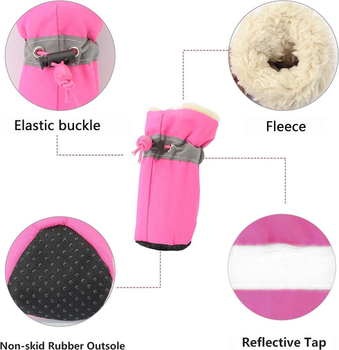YAODHAOD Dog Shoes for Winter, Fleece Warm Snow Booties for Small Medium Dogs, Size 5: Pink