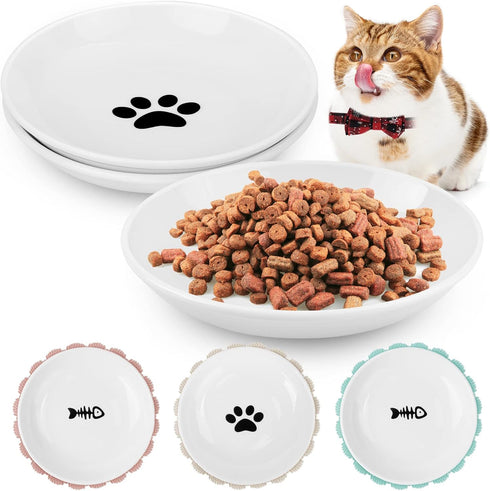2024 NEW Anti Whisker Fatigue Cat Bowls Set, Healthy Ceramic Flat Cat Food Bowl for Indoor Cats