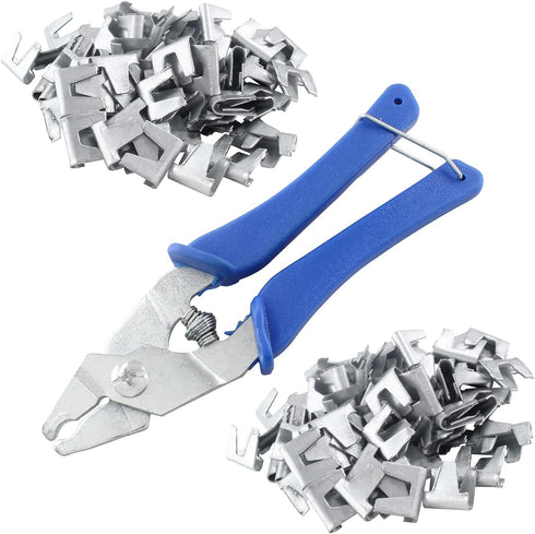 300 Pcs Silver Wire Cage Clips with 1 Pcs Blue Wire Buckle Clips Pliers for Chicken Pet Dog Cat Cage Building