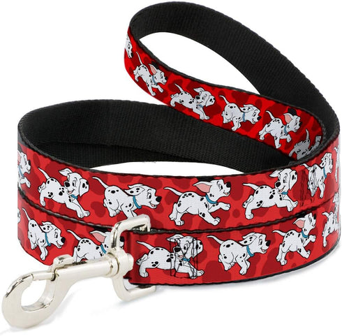 Buckle-Down Pet Leash - Dalmatians Running/Paws Reds/White/Black, 6 Feet Long - 1.5" Wide