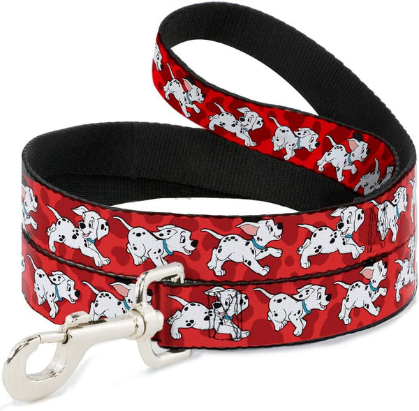 Buckle-Down Pet Leash - Dalmatians Running/Paws Reds/White/Black, 6 Feet Long - 1.5" Wide