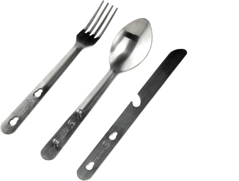 SE 4-in-1 Detachable Stainless Steel Utensil Set, Spoon, Fork, Knife, Bottle Opener with Clear Pouch