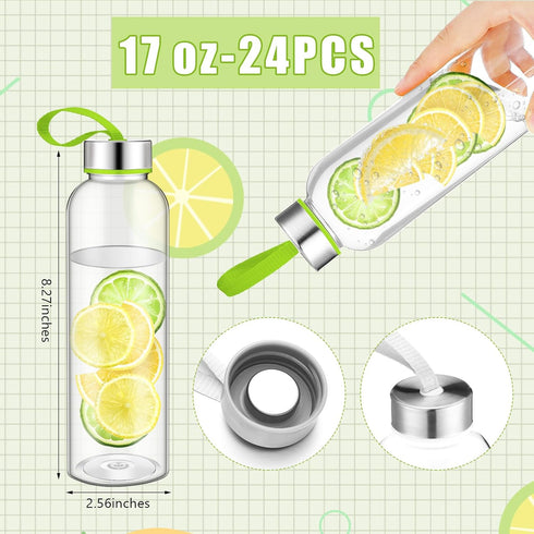 Zubebe 24 Pcs Water Bottles Bulk, 17 oz Reusable Acrylic Bottles with Stainless Steel Leak Proof Lids