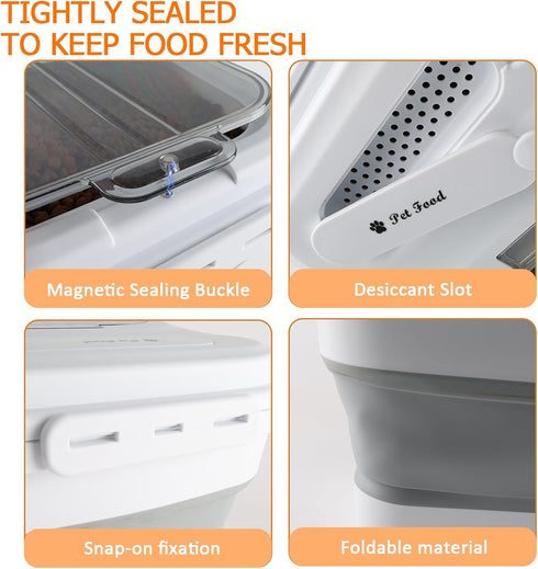 Geyecete Large dog food storage container dog food storage with Lids Handle Scoop Foldable cat food container pet food