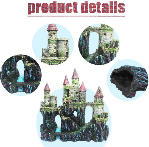 PINVNBY Aquarium Resin Castle Decoration, Fish Tank Driftwood Castle Hideouts, Red
