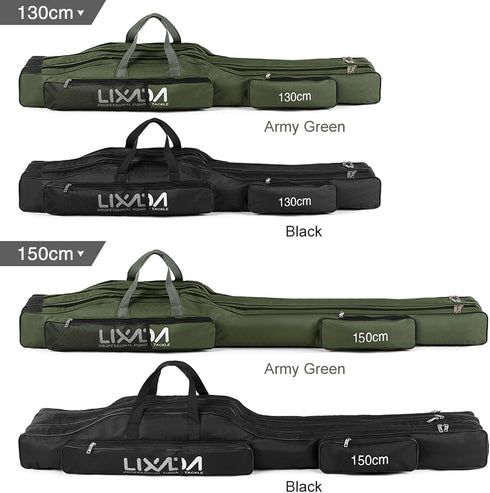 LIXADA Fishing Rod Case, 3 Layers Oxford Bag, Portable Foldable Fishing Pole Carrier for Tackle Storage